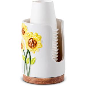 Sunflower Bathroom Cup Dispenser 3 Oz Ceramic Bathroom Cup Holder Paper Cup Holder For Bathroom Mouthwash Cup DispenserNo Paper Cup