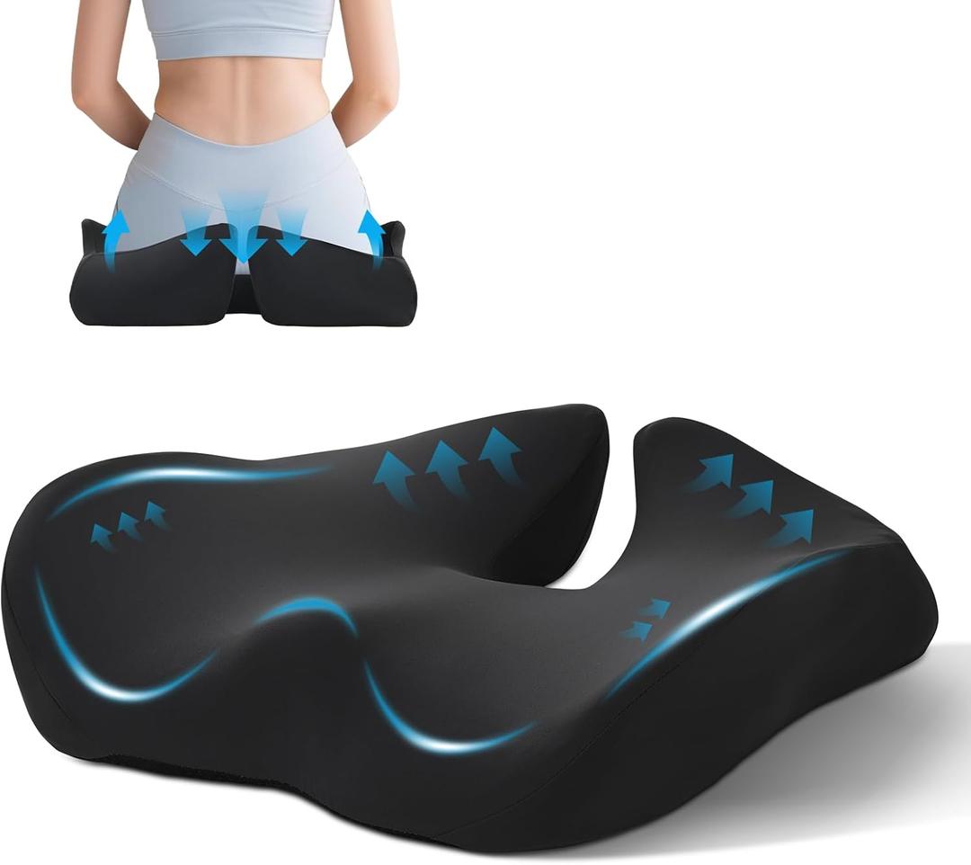BRO Extra Large Orthopaedic Seat Cushion with Ice Silk Cover, Cooling Memory Foam, Ergonomic Seat Cushion, Coccyx Relief for Office Chair, Car and Wheelchair