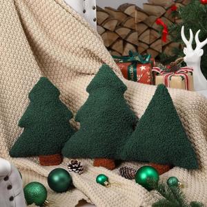 Oudain Christmas Throw Pillows Christmas Tree Pillows Set of 3, 11.81 Inch 9.84 Inch, Tree Shaped Cute Stuffed Pillow Xmas Plush Cushion Decorations for Home Sofa Couch Bedroom Living Room