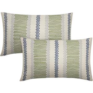 Navy Blue Lime Green Pillow Covers 12x20 Set of 2 Grey Dot Print Striped Lumbar Rectangle Decorative Outdoor Pillowcases Boho Rustic Farmhouse Decorative Throw Cushion Case Decor for Couch Sofa Bed