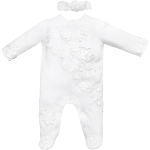 Newborn Baby Girls Embroidery Romper Infant Bodysuit Christening Baptism Footed Outfits Jumpsuit (3-6 Months, White-02)