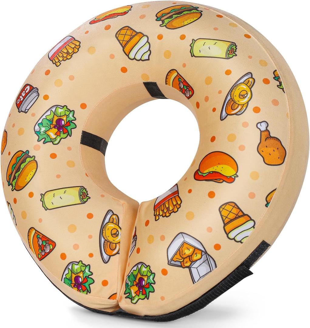Grand Line Hamburger Inflatable Collar for Dogs and Cats, Soft Protective Recovery Cone After Surgery, Blow up Pet Collar Cone, E-Collar Alternative Does not Block Vision (Medium) (Medium (Neck:8"-12"), Yellow Hamburger)
