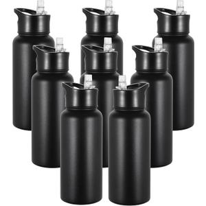VEGOND 32 oz Insulated Water Bottle Bulk Stainless Steel Metal Water Bottles with Leak Proof Straw Lid & Spout Lid, Wide Mouth Double Walled Vacuum Travel Sports Bottle, 8 Pack
