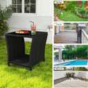 kinbor Small Outdoor Table - Tempered Glass Top Small Outdoor Wicker Side Table with Storage Shelf for Patio, Balcony & Porch, Durable PE Rattan & Iron Frame