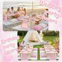 Beeveer 91 x 71 Extra Large Outdoor Boho Picnic Blanket with Pink Table Runner, 12 Throw Pillow Covers 12 Napkins Woven Cotton Yarn Oversize Beach Blanket Washable Picnic Camp Wedding