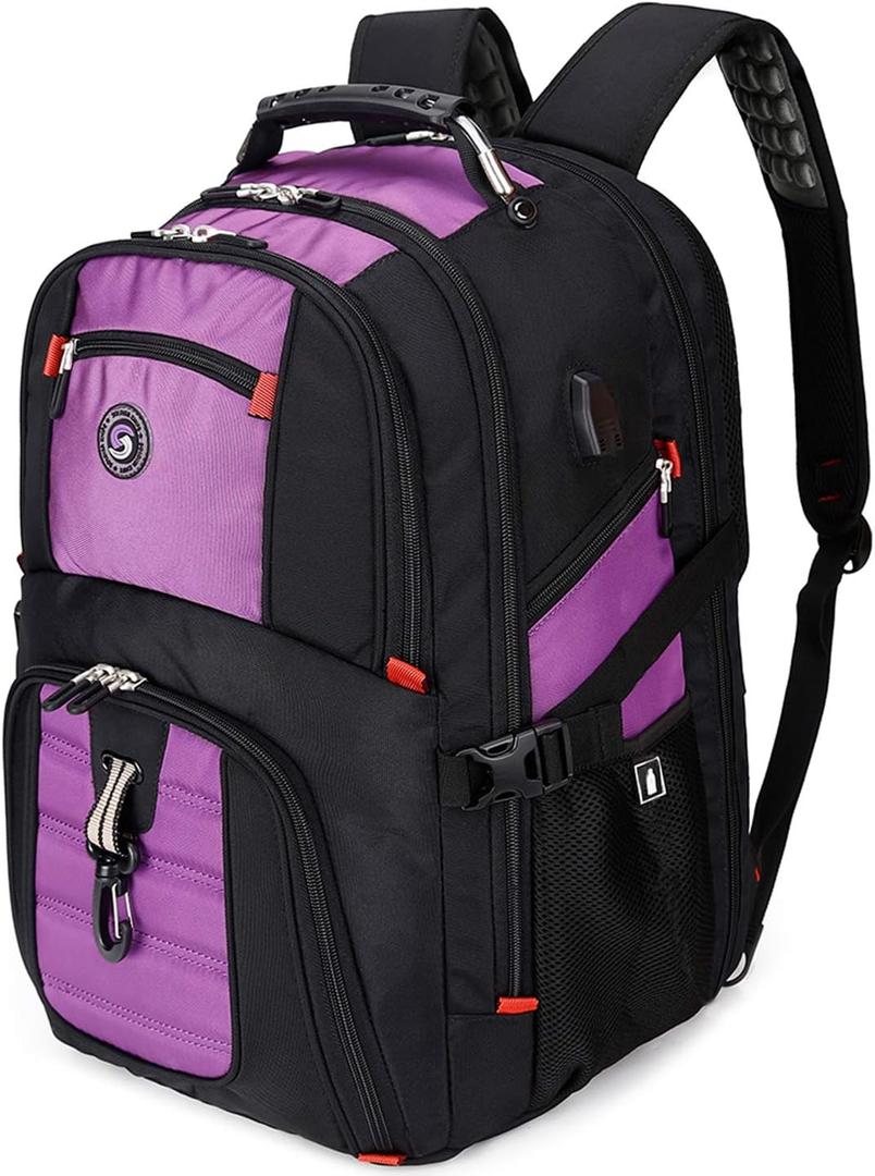 SHRRADOO Extra Large 50L Travel Laptop Backpack with combination lock, College High School Backpack Airline Approved Business Work Bag Fit 17 Inch Laptops for Men Women, Purple