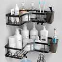 AKTECKE Corner Shower Caddy, 1  Pack Adhesive Shower Corner Organizer Shelves, No Drilling Stainless Steel Shower Storage Rack with Hooks&Toothpaste Holder for Bathroom Kitchen （for 90° Corners Only）