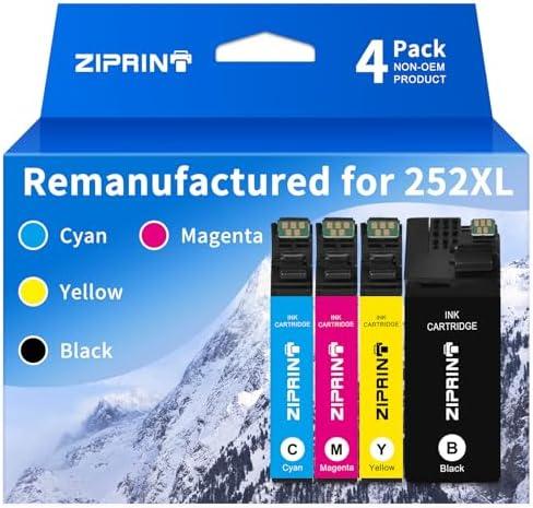ZIPRINT 252XL Ink Cartridges Combo Pack Remanufactured Replacement for Epson 252 Ink Cartridges for WorkForce WF-3620 WF-3640 WF-7110 WF-7610 WF-7620 WF-7710 WF-7720, Black Cyan Magenta Yellow, 4-Pack