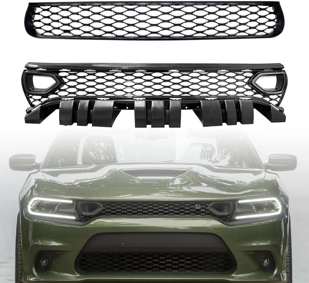 Front Upper Lower Grille For 2015-2023 Dodge Charger SRT Scat Pack Daytona Dual Kit Mesh Grill 68417502AA 68394592AA 68417505AB