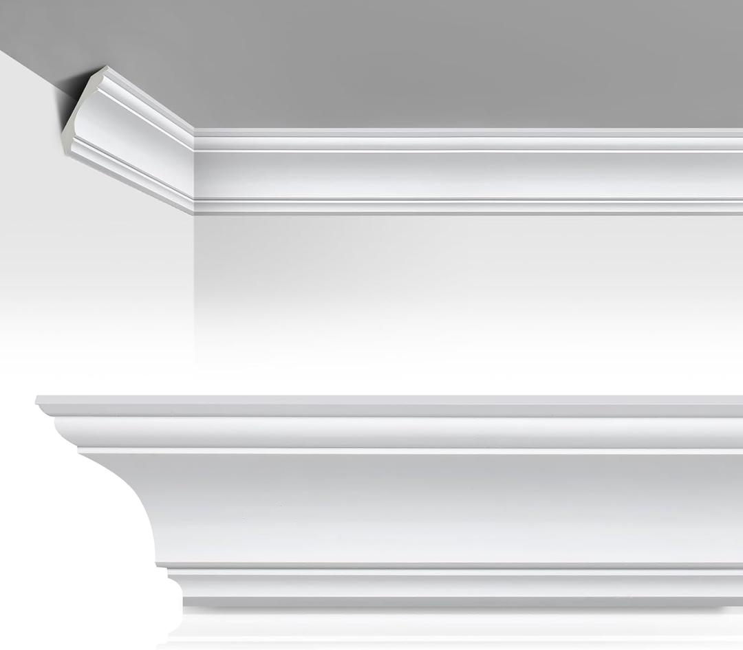Marsui 4 Pcs Ceiling Crown Molding Trim 4-1/2 Inch Face x 94.5 in Long Total Decorative Ceiling Crown Moulding Trim Installed with Glue (Not Included) Luxe Style Decor(Simple Style)