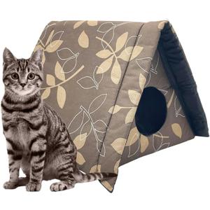Fhiny Stray Cats Shelter, Waterproof Outdoor Cat House Foldable Warm Pet Cave for Winter Wild Animal Tent Bed Anti-Slip Kitten Cave for Feral Cat Dog Puppy Weatherproof (M, Brown)