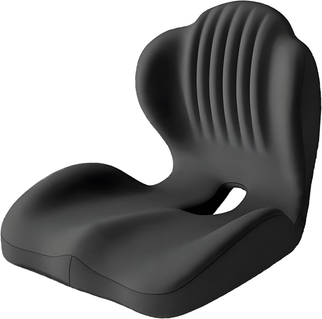 Seashell Memory Foam Seat Cushion -for Office Chair, Truck seat, Car Seat,Desk Chair, L-Shaped Back Support & Sciatica Relief & Tailbone & Coccyx Pain Relief for Long Sitting & Driving(Black, L)