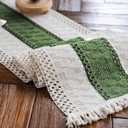 Macrame Table Runner Cream Beige and Green Boho Table Runners with Tassels Hand Woven Cotton Table Runner Rustic Farmhouse Table Runners for Bohemian Kitchen Dining Table(12x36in)
