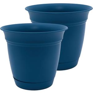 The HC Companies 20 Inch Eclipse Round Planter Pots with Drainage Holes & Attached Saucer, Lightweight UV-Resistant Plastic Indoor Outdoor Planters, 2-Pack Flower Pots for Garden & Home Decor, Peacock