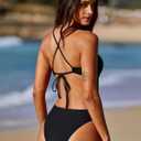 LASLULU Women's Sexy One Piece Swimsuits V Neck Padded Bathing Suit Modest Front Cutout Open Back Slimming Swimsuit (Black, S)