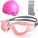ZIONOR Kids Swim Goggles with Swim Cap, G1 MINI SE Anti-fog Swimming Goggles with Swimming Cap for Kids (A1pink Glear Lens+ Pink Cap)