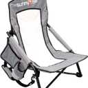 SUNNYFEEL Low Folding Beach Chair for Adults, Portable Lightweight Sling Beach Camping Chairs with Cup Holder, Armrest,Foldable Camp Lawn Chair for Outdoor Sand Concert Travel Sport Events,300LBS (Grey)