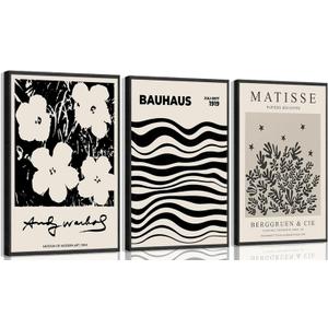 Dabiutc 3pcs Black Matisse Wall Art Black and Beige Flower Posters Artwork Abstract Matisse Painting Pictures Wall Decor for Home Kitchen Bedroom Bathroom Living Room Home Decoration 12x16in Unframed (16L"x12W")