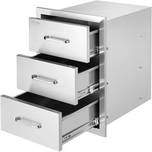 VEVOR Outdoor Kitchen Drawer 16" W x 21.5" H x 18" D, Outdoor Kitchen Cabinets, BBQ Drawer Stainless Steel, Flush Mount Triple Access, with Handle, BBQ Island, Outdoor Grill Patio Grill Station