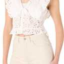 The Drop Womens Margo Tie Front Ruffle Detail Sleeveless Blouse (Medium, White Eyelet)