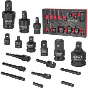 BILITOOLS Socket Adapter Set 17 Piece includes Reducer, Universal Joint Socket Set, Drill Adapter 1/4" 3/8" 1/2"