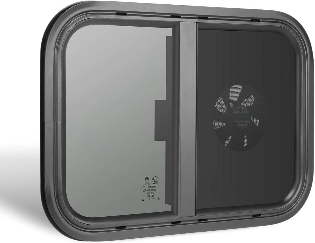 RV Window 20 W X 14 H, Outfitted with Exhaust Fan, Horizontal Slider Replacement for RVs Camper Cargo Trailer, Featuring Ultra-Strength Tempered Glass & Trim Ring  Simple Install
