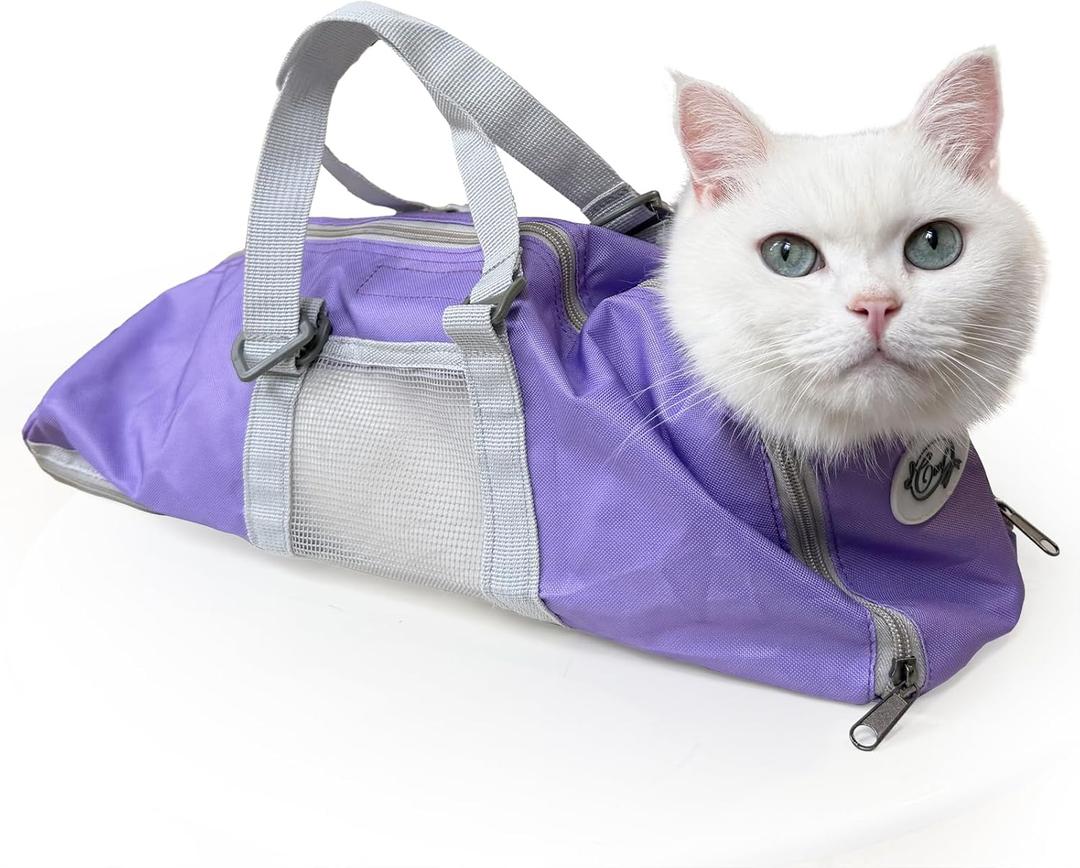 Cinf Cat Nail Clipping Cleaning Grooming Restraint Bag No Scratching Biting for Bathing Nail Trimming Injecting Examining(Taro,M) (M (8-12lbs))