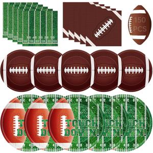 150 Pack Football Party Supplies Kit, Football Party Dinnerware Set Includes Heavy Duty Dessert Dinner Plates and Luncheon Napkins for Football Theme Birthday Party Decorations Table Decor, Serves 50