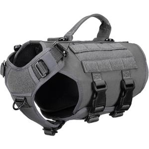 ICEFANG Tactical Dog Operation Harness with 6X Buckle,Dog Molle Vest with Handle,3/4 Body Coverage,Hook and Loop Panel for ID Patch,No Pulling Front Clip (S (22"-27" Girth), Wolf Gray) (Small (Pack of 1))
