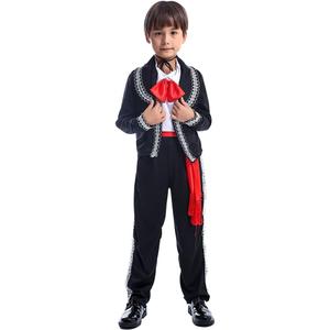 STIOEDYUAN Kids Mexican Costume Folklorico Cinco De Mayo Amigo Day Of The Dead Mariachi Halloween Cosplay Outfit Fiesta (Medium, Black)
