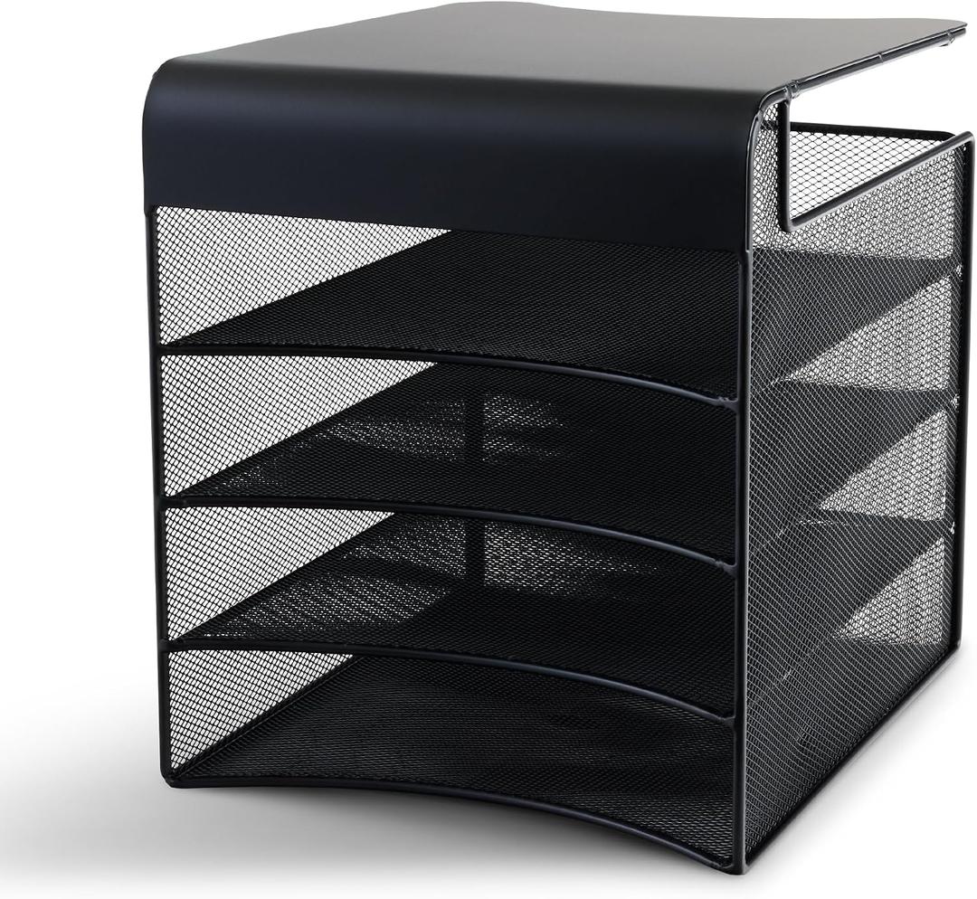 Safco Onyx Hanging Under Desk Organizer, 4 Trays, Office and Classroom Mailbox , Paper and Mail Sorter, Steel Mesh, Black