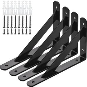 Heavy Duty Shelf Brackets, 8 in X 5 in Wall Mount L Steel Bracket for Floating Shelf, Black, 4 Pack