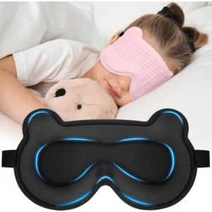 Kids Sleep Mask, 3D Sleeping Eye Mask for Kids with Adjustable Elastic Strap, Bear Shape Eye Cover with Memory Foam, Soft & Light-Blocking, Gift for Boys Girls Teens Age 515 (Light Pink)