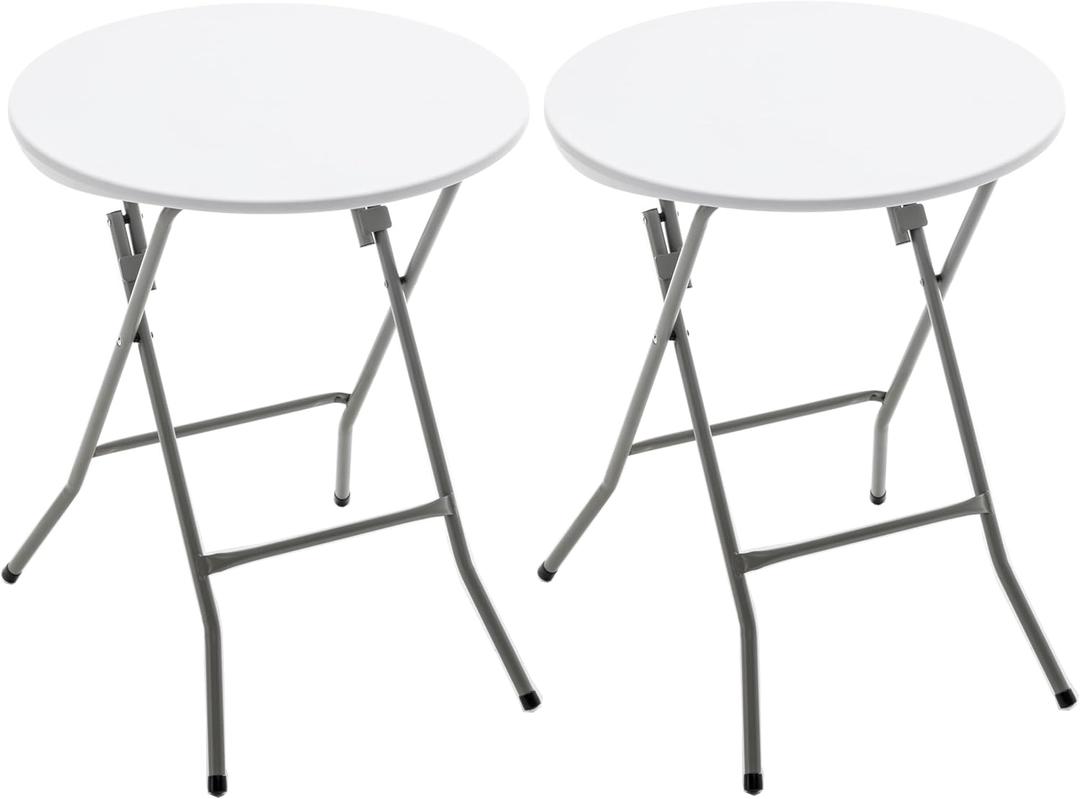 BTEXPERT Set of 2, White 24" Round Plastic Folding Table Commercial Portable for Picnic Party Camping Banquet Card Dining Wedding Event Home Kitchen Indoor Outdoor