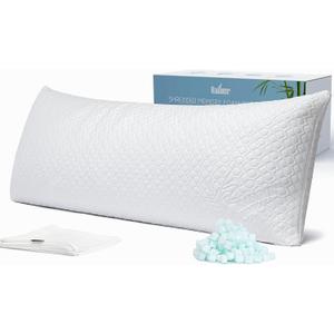 Shredded Memory Foam Full Body Pillow  Side Sleeper  Huggable Long Pillow for Body Relief  with Ultra Soft Cooling Cover, 20 x 54 inches (White)
