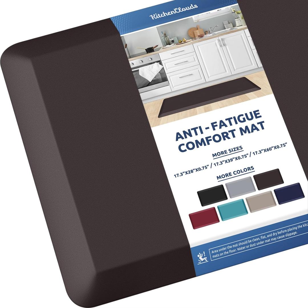 KitchenClouds Kitchen Mat Cushioned Anti Fatigue Kitchen Rug Non Slip Standing Mat Comfort Floor Mats for Sink Office (17.3"x39"- 0.8inch) (Chocolate)