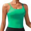 RUNNING GIRL Yoga Tank Tops for Women Built in Shelf Bra B/C Cups Strappy Back Activewear Workout Compression Tops (Green, L)