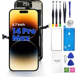 for iPhone 14 Pro Max Screen Replacement, 6.7 inch 3D Touch LCD Display Full HD Repair kit Genverdix, Digitizer Assembly with Tools Set, Tempered Glass Screen Protector, Waterproof Frame Adhesive