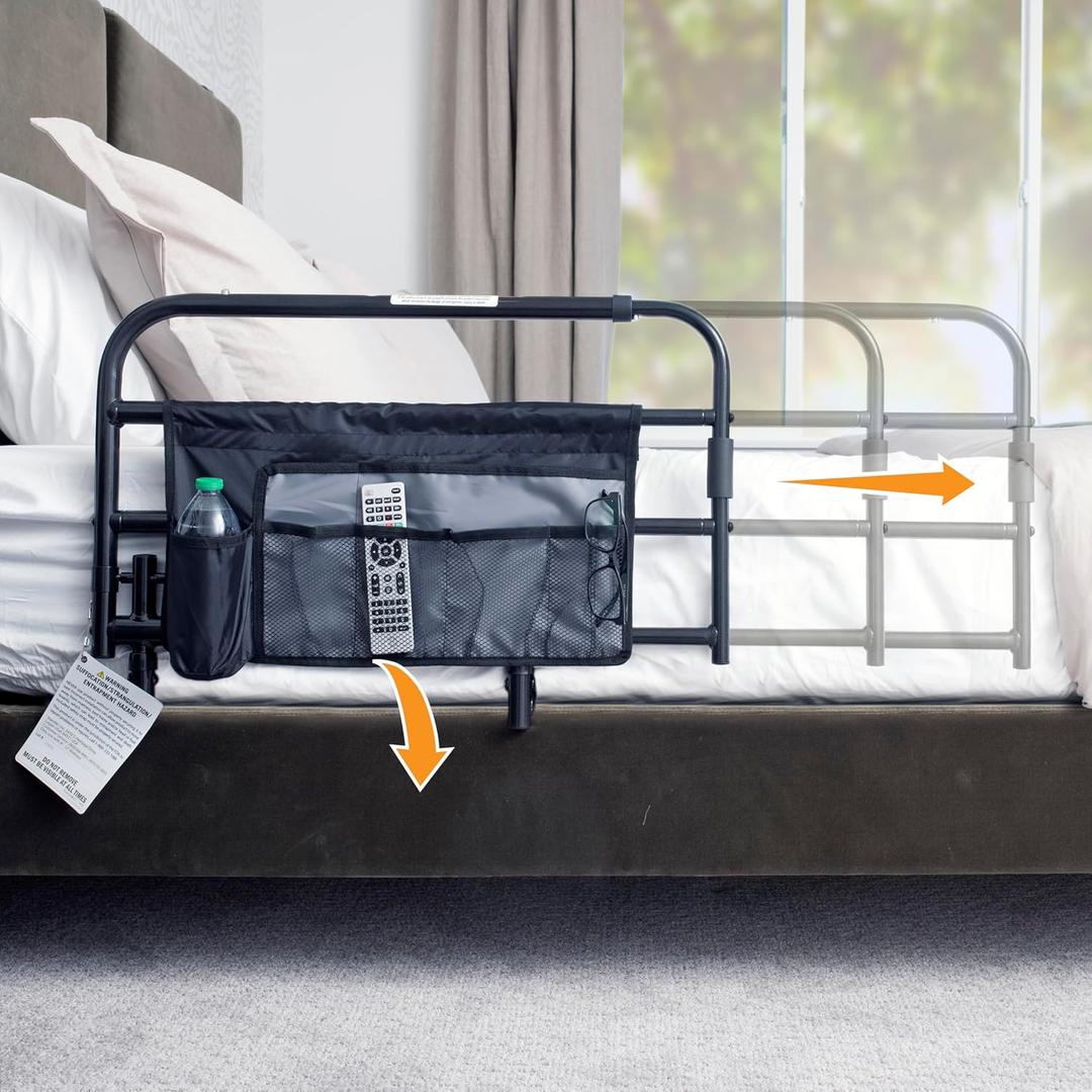 Stander Wonder Pivot Bed Rail, Adjustable Safety Assist Railing with Swing Down Guardrail for Elderly Adults, Fits Mattresses 8 to 12 Inches Thick, ASTM Safety Approved Bedrail, Black