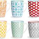 ONEMORE Coffee Mugs Set of 6, 12 oz Ceramic Coffee Cup with Handles, Porcelain Mugs for Latte Cappuccino Tea Cocoa, Microwave Dishwasher Safe, Aesthetic Home Office Cups for Women Men (Assorted Color)