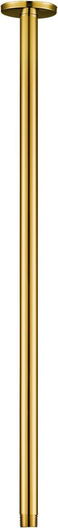 OFFO Shower Arm with Flange, Bright Gold 24 in Ceiling Mount Replacement Rain Shower Head Straight Arm Ceiling-Mounted For Fixed Shower Head & High Pressure Rain
