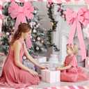 Riceshoot 12 Pcs Christmas Pink Bows Large Christmas Tree Topper Bow 12" x 24" Outdoor Decorations Wreath Bow with Glitter Gold Edge for Xmas Home Front Door Decor