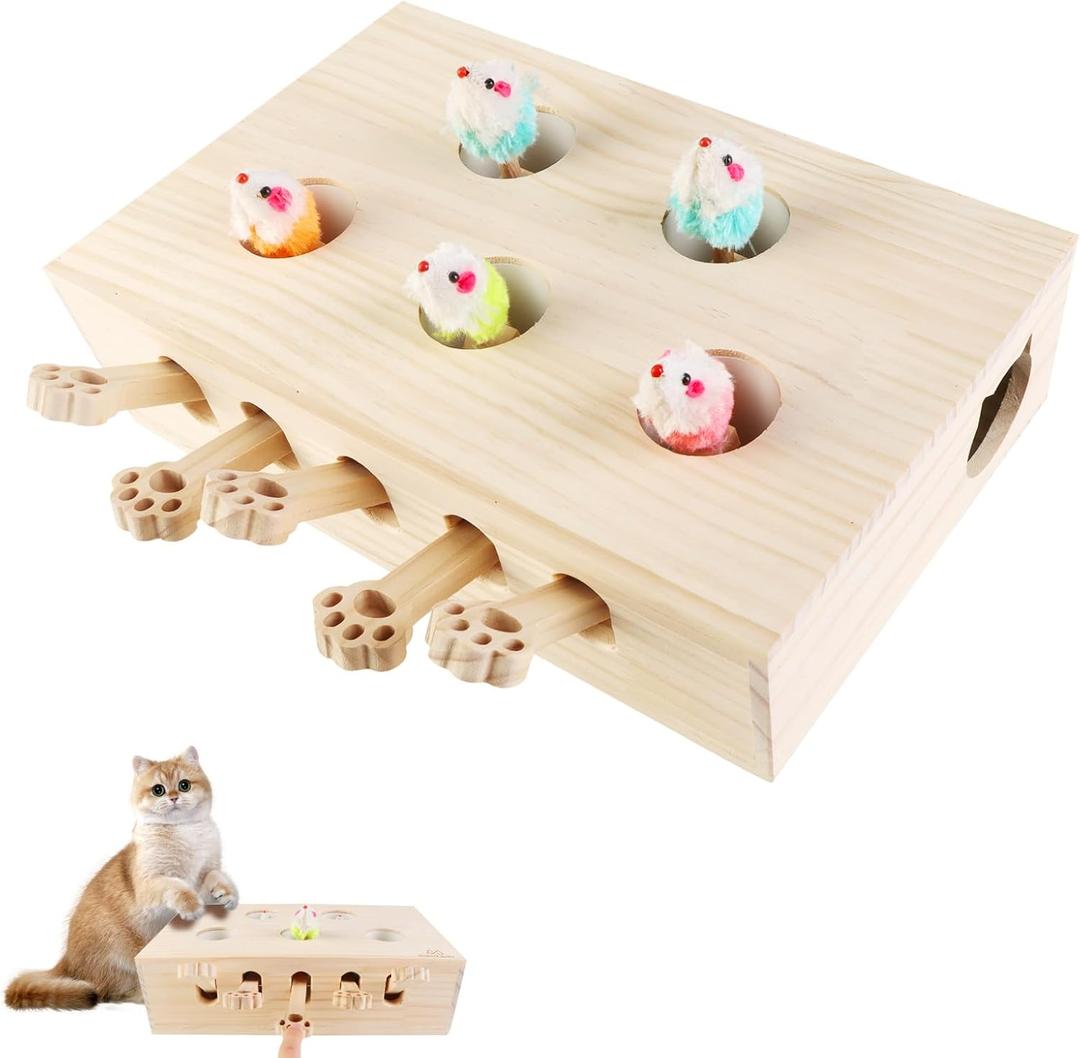 Wooden Interactive Cat Toy Pop Up Cat Toy 3-in-1 Cat Scratcher Game for Indoor Outdoor