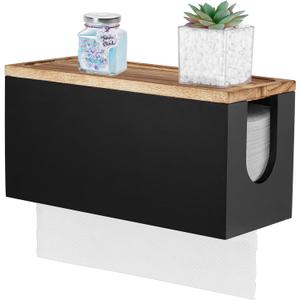 Paper Towel Dispenser Wall Mount, Wooden Bathroom Paper Towel Holder with Lid for Home and Commercial, Countertop C-Fold, Z-Fold, Trifold Paper Hand Towel Dispenser for Bathroom Kitchen Office, Black
