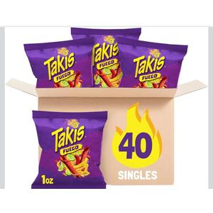 Takis Fuego 40 Count Snack Size Multipack - Extreme Spicy Rolled Tortilla Chips Hot Chili Pepper & Lime Flavored, BBD March 9 2026