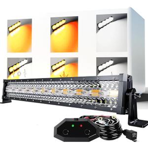 ASLONG 22 Inch 120W LED Light Bar White/Amber Flasing Strobe with Six Modes Spot Flood Combo Offroad Driving Light, 1pcs Wiring Harness Switch for Pickup Offroad Truck 4WD SUV ATV UTV