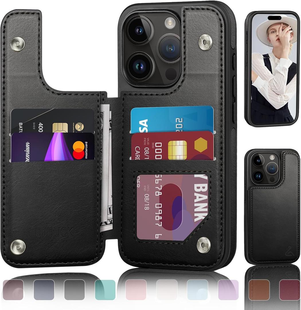 DJDUCK Designed for iPhone 16 Pro Max Case Wallet with Card Holder, [Magnetic Clasp Cover] [RFID Blocking Leather Protection] Shockproof Women Men Cases 6.9 Inch for Apple 16 Pro Max Black