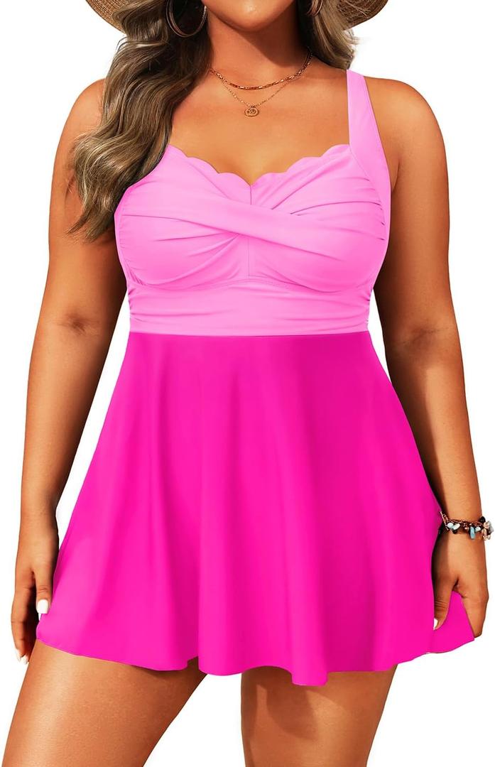 Aqua Eve Plus Size Swim Dress - Two Piece Tankini Tummy Control Bathing Suit with Shorts 2025 Swimsuit (Pink)