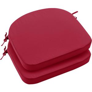 Outdoor Chair Cushions Set of 2: Waterproof & Fade Resistant Patio Furniture Cushions - 19 x 19 x 2 Inch Non Slip Round Corner Seat Cushion Pads with Removable Cover for Garden Yard Lawn, Burgundy, Red