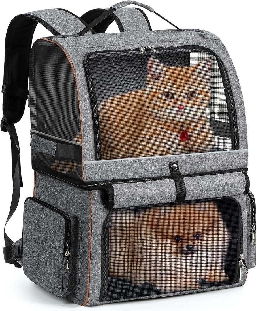Lekebobor Double Cat Backpack Carrier for 2 Cats, Double-Compartment Pet Carrier Backpack for Two Small Cat or One Medium Cat, Cats Carrier Backpack Dog Carrier Backpack Fits Up to 24 Lbs,Black